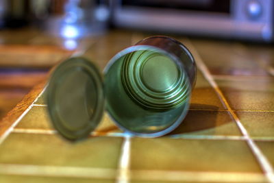 Close-up of glasses on table