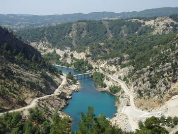 High angle view of river amidst trees