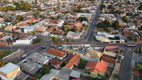 High angle view of buildings in city