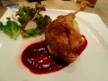 Close-up of burger in plate