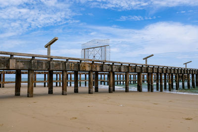 Built structure on beach against sky