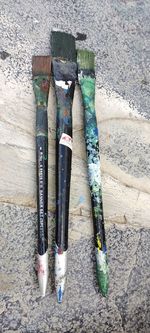 High angle view of paintbrushes