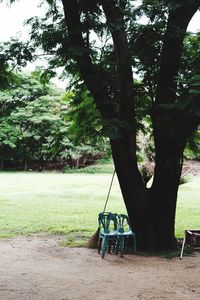 View of empty chair on landscape