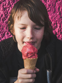 Close-up of woman eating ice cream