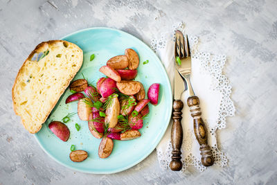 High angle view of food on table