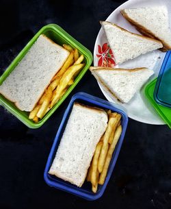 High angle view of breakfast on table