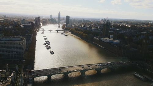 High angle view of city at waterfront