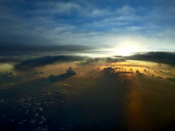 High angle view of landscape against sky during sunset