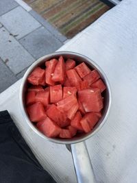 High angle view of food in bowl on table