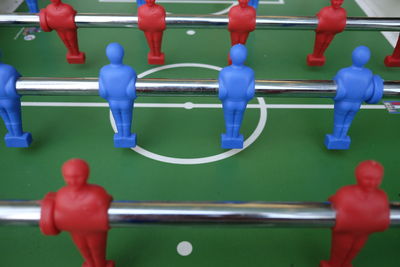 High angle view of foosball table