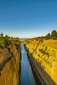 Panoramic shot of land against clear blue sky