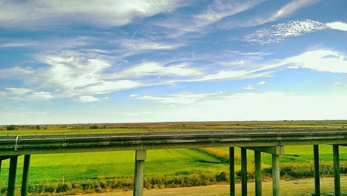 Scenic view of grassy field against sky