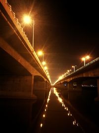 Illuminated suspension bridge at night