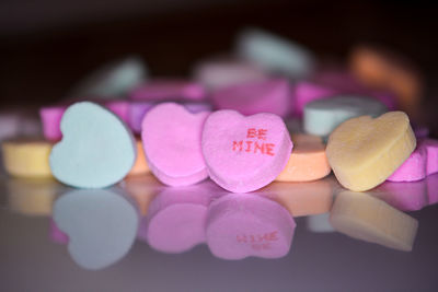 Close-up of colorful heart shape candies