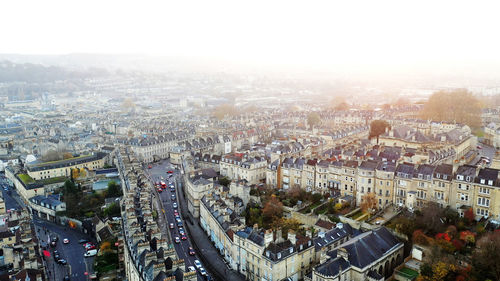 High angle view of street amidst buildings in city