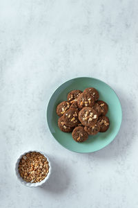 Overhead view of homemade cookies served in a plate