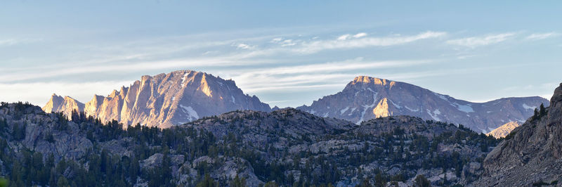 Panoramic view of snowcapped mountains against sky