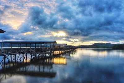 Scenic view of lake against sky at sunset