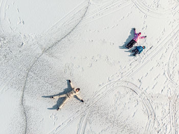 High angle view of person skiing on snow