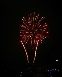 Low angle view of firework display at night