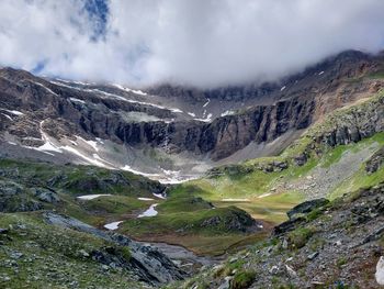 Scenic view of snowcapped mountains against sky