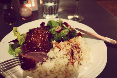 Close-up of meal served in plate