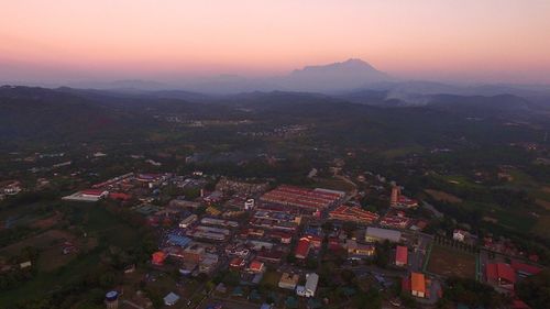 High angle view of townscape against sky during sunset