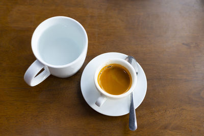 High angle view of coffee on table