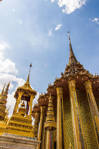 Low angle view of pagoda against sky