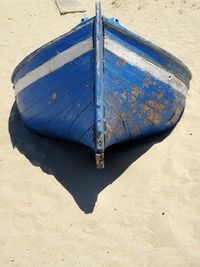 High angle view of ship on beach