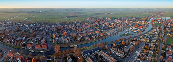 Aerial panorama from the historical city workum in friesland the netherlands