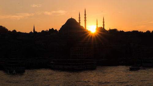 Silhouette suleymaniye mosque against sky during sunset