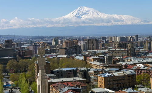 A beautiful view of mountain ararat and city yerevan.