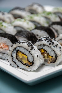 Close-up of sushi in plate