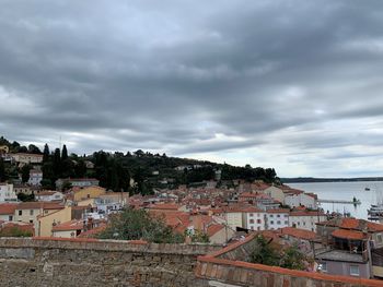 High angle view of townscape against sky