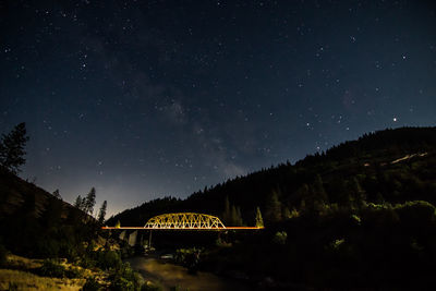 Bridge over river against star field at hellgate canyon