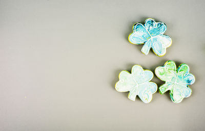 High angle view of white flowers on table