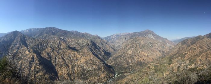 Panoramic view of mountains against clear sky