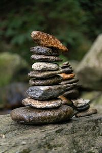 Close-up of stone stack on rock