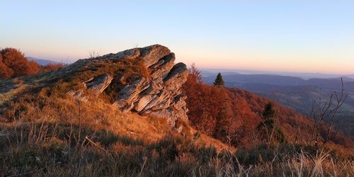 Panoramic view of land against sky during sunset