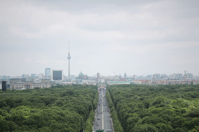 View of city against cloudy sky