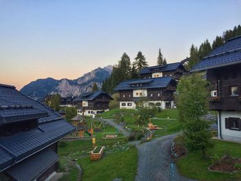 View of house against mountain range