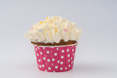 Close-up of cupcakes against white background