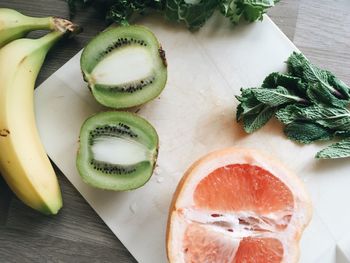 High angle view of fruits on table