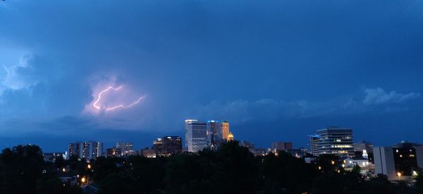 Panoramic view of city against sky at night