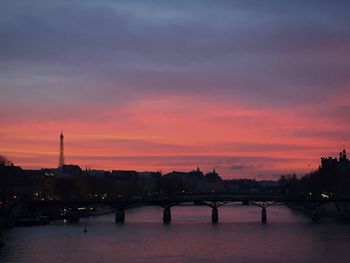 Bridge over river at sunset