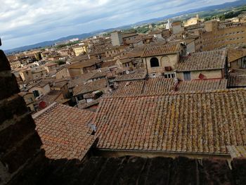 High angle view of buildings in city