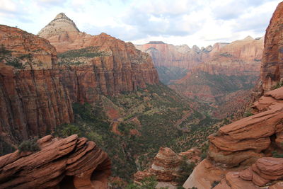 Scenic view of rocky mountains against sky