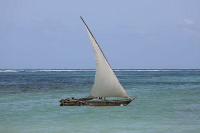 Sailboat in sea against sky