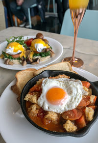 High angle view of breakfast served on table